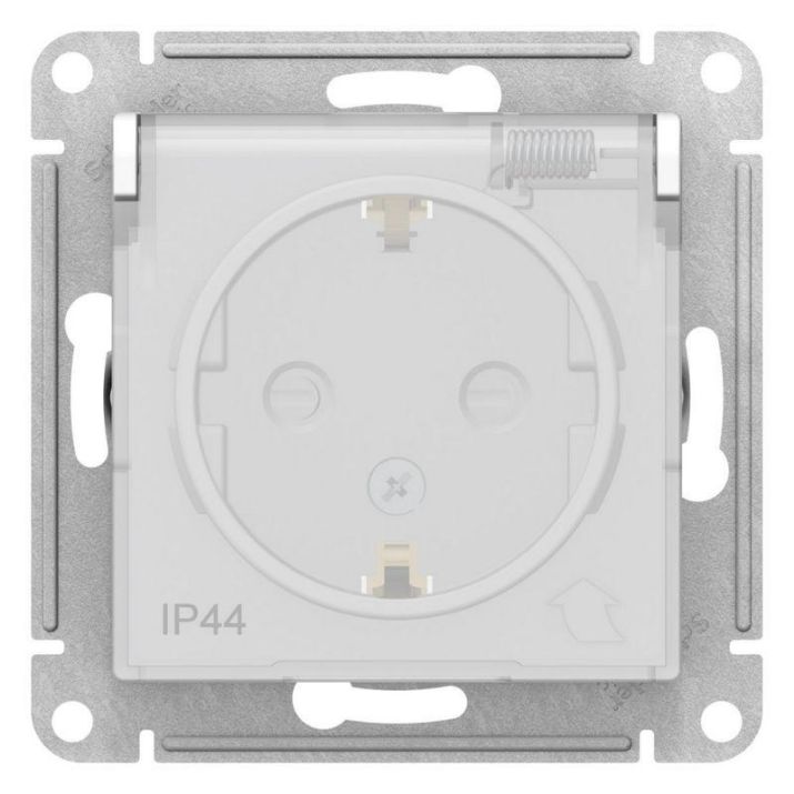 Изображение Розетка 1-м СП AtlasDesign Aqua 16А IP44 с заземл. защ. шторки с крышкой механизм бел. SE ATN440146