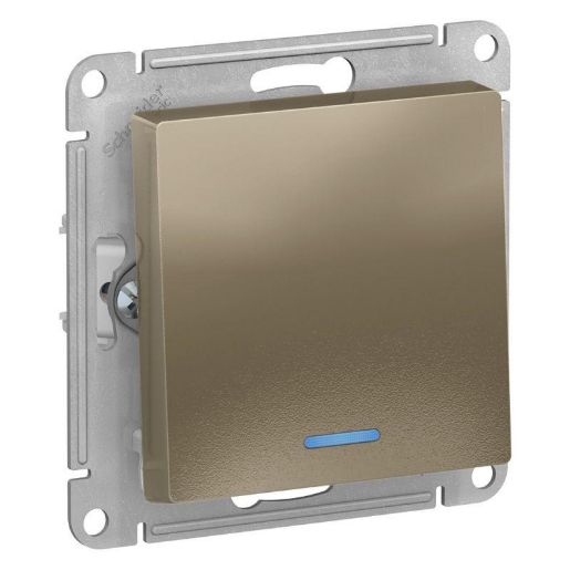 Изображение Выключатель 1-кл. СП AtlasDesign 10А IP20 (сх. 1а) 10AX с подсветкой механизм шампань SE ATN000513