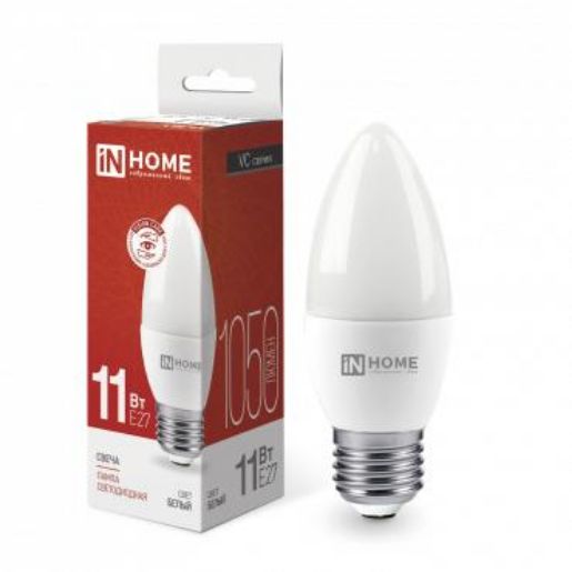Изображение Лампа светодиодная LED-СВЕЧА-VC 11Вт свеча 4000К нейтр. бел. E27 1050лм 230В IN HOME 4690612020495