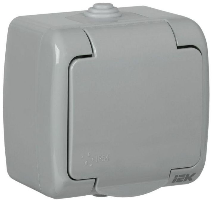 Изображение Розетка 1-м ОП Aquatic РСш12-2-А 16А IP54 с заземл. с крышкой сер. IEK ERA12-K03-16-54