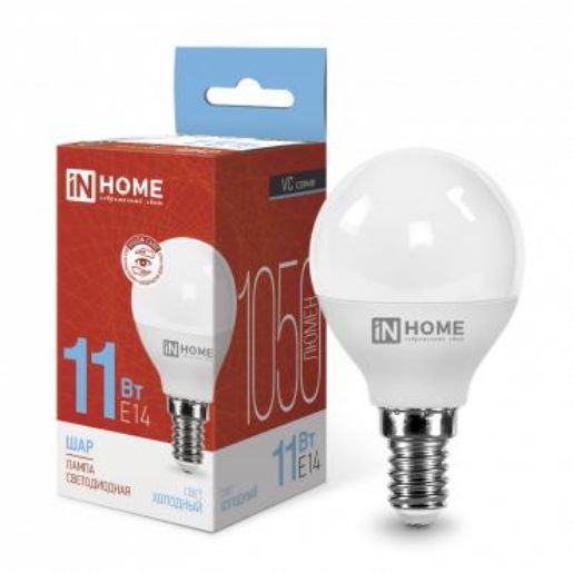 Изображение Лампа светодиодная LED-ШАР-VC 11Вт шар 6500К холод. бел. E14 1050лм 230В IN HOME 4690612024929