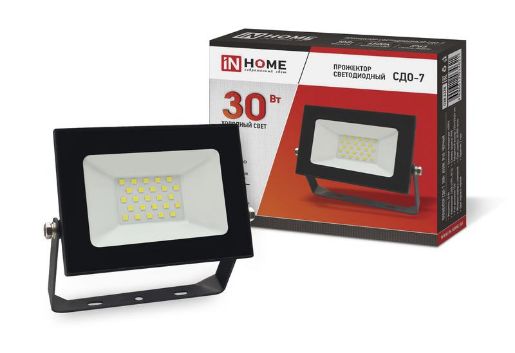 Изображение Прожектор светодиодный СДО-7 30Вт 6500К IP65 2700лм 230В черн. IN HOME 4690612034621