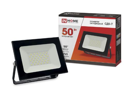 Изображение Прожектор светодиодный СДО-7 50Вт 6500К IP65 4500лм 230В черн. IN HOME 4690612034638