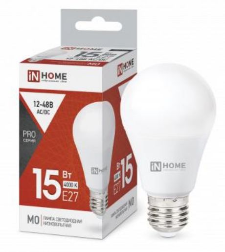 Изображение Лампа светодиодная низковольтная LED-MO-PRO 15Вт грушевидная 4000К нейтр. бел. E27 1200лм 12-48В IN HOME 4690612036182
