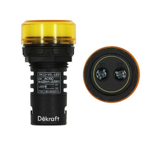 Изображение Лампа коммутационная ADDS ЛК-22 d22мм 220В AC/DC желт. LED DEKraft 25120DEK