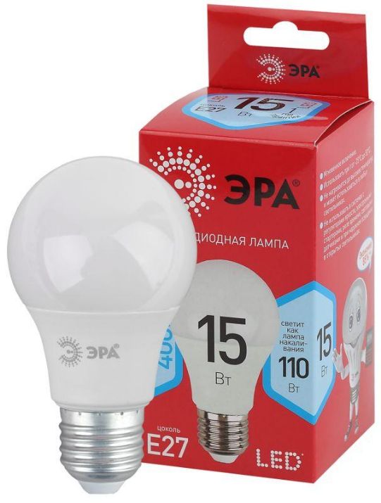 Изображение Лампа светодиодная RED LINE LED A60-15W-840-E27 R 15Вт A60 груша 4000К нейтр. бел. E27 Эра Б0046356