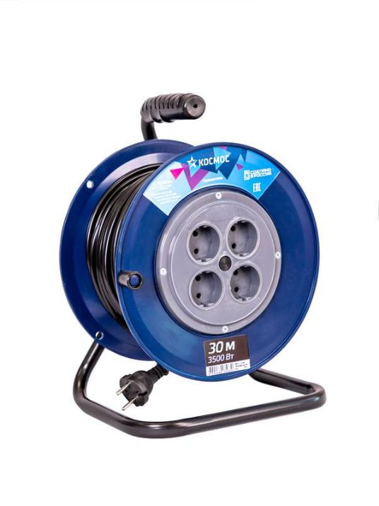 Изображение Удлинитель на катушке 4х30м 16А IP20 3.5кВт ПВС 2х1 КОСМОС YKKsm30m-4g(16A)
