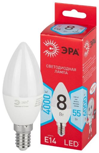 Изображение Лампа светодиодная RED LINE LED B35-8W-840-E14 R 8Вт B35 свеча 4000К нейтр. бел. E14 Эра Б0050200