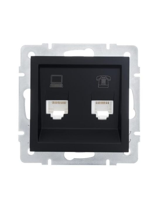 Изображение Розетка компьютерная + телефонная 1-м СП Vesna механизм черн. бархат LEZARD 742-4288-143