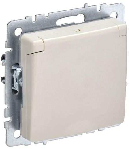 Изображение Розетка BRITE РСбш10-3-БрКр 16А IP20 с заземл. защ. шторки с крышкой беж. IEK BR-R16-16-K10