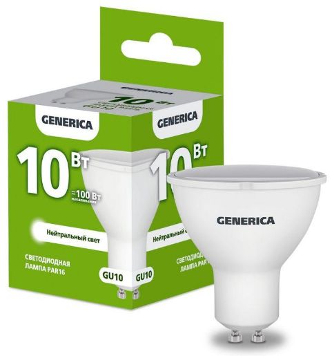 Изображение Лампа светодиодная PAR16 10Вт софит 4000К GU10 230В GENERICA LL-PAR16-10-230-40-GU10-G