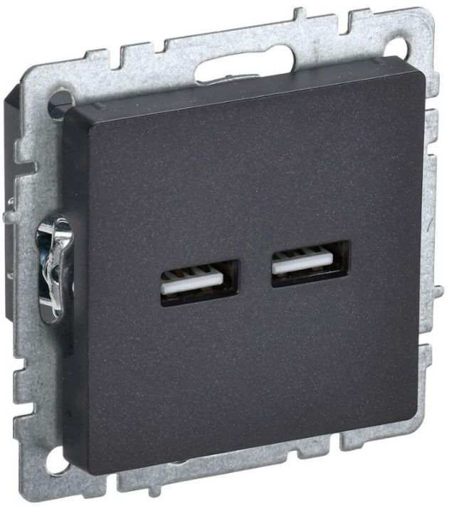 Изображение Розетка BRITE USB A+A 3.1А РЮ10-1-БрЧ черн. IEK BR-U21-D31-K02