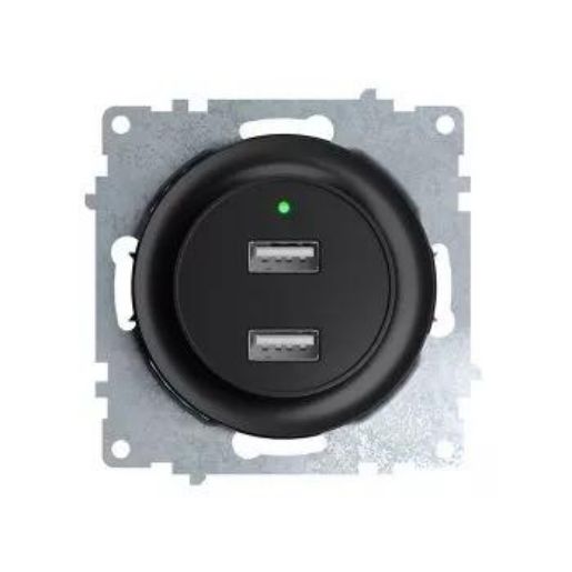 Изображение Розетка USB 2-м СП Florence 16А IP20 с подсветкой механизм черн. 1E10351303 OneKeyElectro 2260092