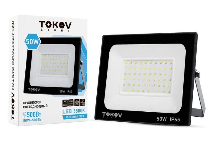 Изображение Прожектор светодиодный 50Вт 3400лм 6500К IP65 черн. (TKL) TOKOV ELECTRIC TKL-FL/LED-50-6.5K-IP65