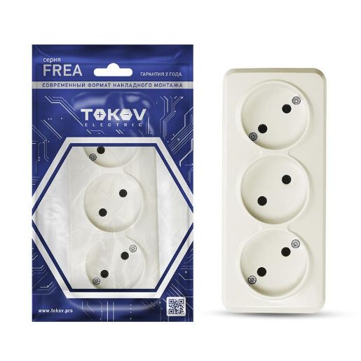 Изображение Розетка 3-м ОП Frea 16А IP20 250В без заземл. АБС-пластик беж. TOKOV ELECTRIC TKE-FR-R3-C02