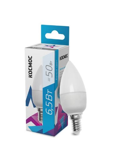 Изображение Лампа светодиодная 6.5Вт свеча 4500К бел. E14 220В КОСМОС LkecLED6.5wCNE1445