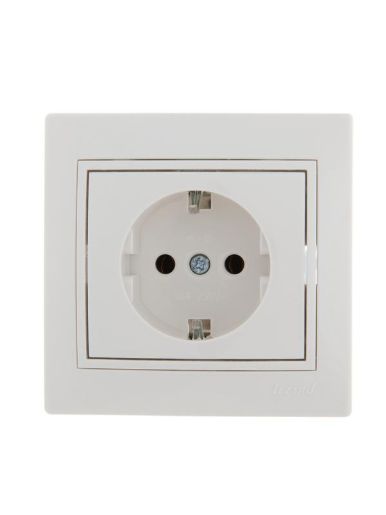 Изображение Розетка 1-м СП Mira 16А IP20 с заземл. с бел. вставкой керамика бел. LEZARD 701-0202-122