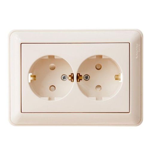 Изображение Розетка 2-м СП W59 16А IP20 с заземл. защ. шторки в сборе сл. кость SE RS16-255-28