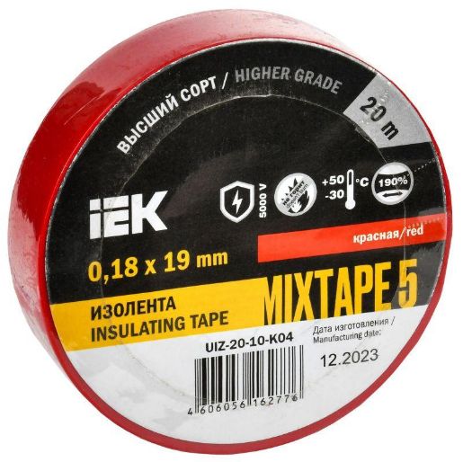 Изображение Изолента ПВХ 0.18х19мм красн. (рул.20м) IEK UIZ-20-10-K04