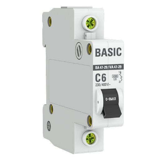 Изображение Выключатель автоматический модульный 1п C 6А 4.5кА ВА 47-29 Basic EKF mcb4729-1-06C