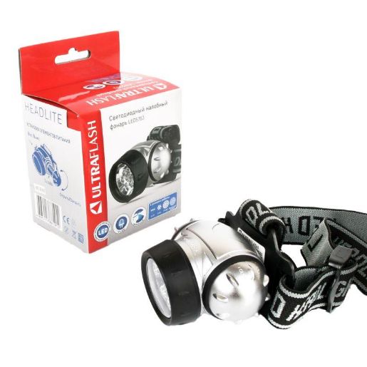 Изображение Фонарь налобный LED 5353 (19LED 4 режима; 3хR03 метал.) Ultraflash 10262