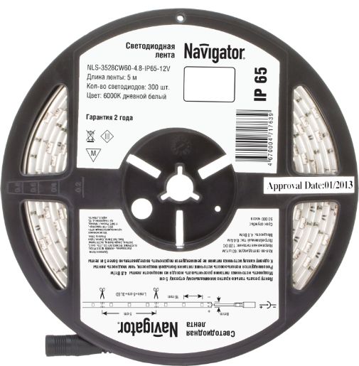 Изображение Лента светодиодная 71 763 NLS-3528CW60-4.8-IP65-12V R5 4.8Вт/м (уп.5м) Navigator 71763