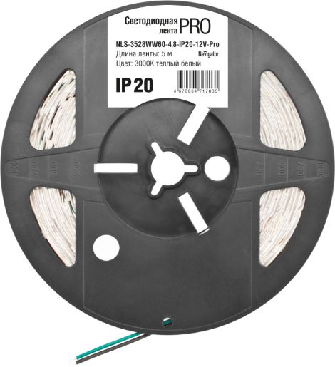 Изображение Лента светодиодная 71 703 NLS-3528WW60-4.8-IP20-12V-Pro R5 4.8Вт/м (уп.5м) тепл. бел. Navigator 71703