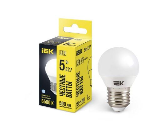 Изображение Лампа светодиодная ECO G45 5Вт шар 6500К E27 230В IEK LLE-G45-5-230-65-E27