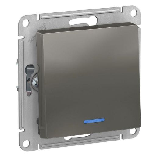 Изображение Выключатель 1-кл. СП AtlasDesign 10А IP20 (сх. 1а) 10AX с подсветкой механизм сталь SE ATN000913