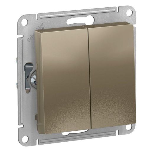 Изображение Переключатель проходной 2-кл. СП AtlasDesign 10А IP20 (сх. 6/2) 10AX механизм шампань SE ATN000565