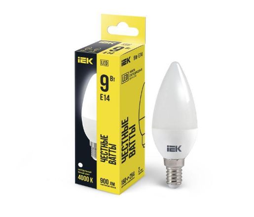 Изображение Лампа светодиодная Eco 9Вт C35 свеча 4000К нейтр. бел. E14 230В IEK LLE-C35-9-230-40-E14