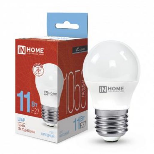 Изображение Лампа светодиодная LED-ШАР-VC 11Вт шар 6500К холод. бел. E27 1050лм 230В IN HOME 4690612024943
