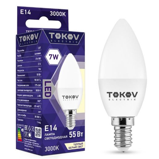Изображение Лампа светодиодная 7Вт С37 3000К Е14 176-264В TOKOV ELECTRIC TKE-C37-E14-7-3K