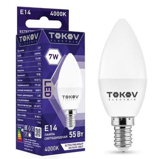 Изображение Лампа светодиодная 7Вт С37 4000К Е14 176-264В TOKOV ELECTRIC TKE-C37-E14-7-4K
