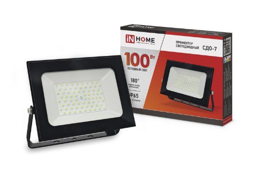 Изображение Прожектор светодиодный СДО-7 100Вт 6500К IP65 8000лм 230В черн. IN HOME 4690612034652