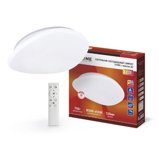 Изображение Светильник светодиодный COMFORT STONE 75Вт 230В 3000-6500К 6000лм 530х105мм с пультом ДУ IN HOME 4690612035642