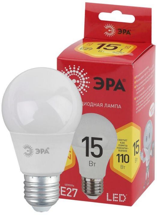 Изображение Лампа светодиодная RED LINE LED A60-15W-827-E27 R 15вт A60 груша 2700К тепл. бел. E27 Эра Б0046355
