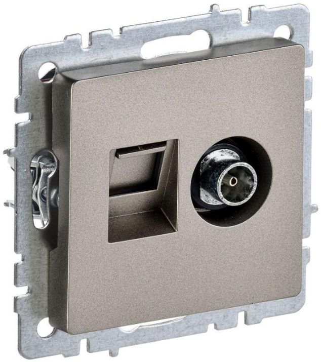 Изображение Розетка компьютерная + телевизионная 2-м Brite РТВ/РК12-БрШ RJ45 кат.5E + TV шампань IEK BR-AK20-1-K37