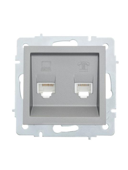 Изображение Розетка компьютерная + телефонная 2-м СП Vesna механизм платина LEZARD 742-3588-143