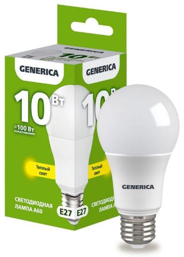 Изображение Лампа светодиодная A60 10Вт грушевидная 3000К E27 230В GENERICA LL-A60-10-230-30-E27-G