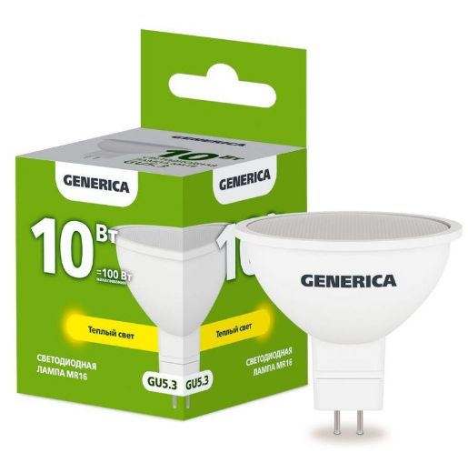 Изображение Лампа светодиодная MR16 10Вт софит 3000К GU5.3 230В GENERICA LL-MR16-10-230-30-GU5-G