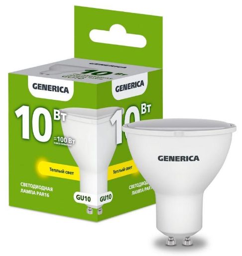 Изображение Лампа светодиодная PAR16 10Вт софит 3000К GU10 230В GENERICA LL-PAR16-10-230-30-GU10-G