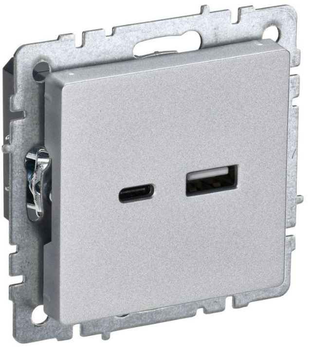 Изображение Розетка BRITE USB A+C 18Вт РЮ11-1-БрА алюм. IEK BR-U22-018-K47