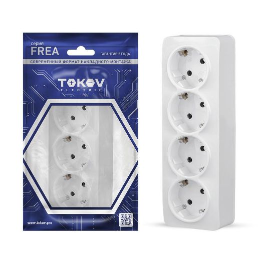 Изображение Розетка 4-м ОП Frea 16А IP20 250В с заземл. АБС-пластик бел. TOKOV ELECTRIC TKE-FR-R4Z-C01