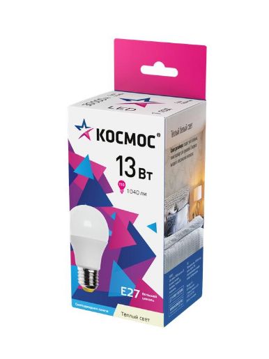 Изображение Лампа светодиодная А60 13Вт Е27 6500К 220В КОСМОС LkecLED13wA60E2765