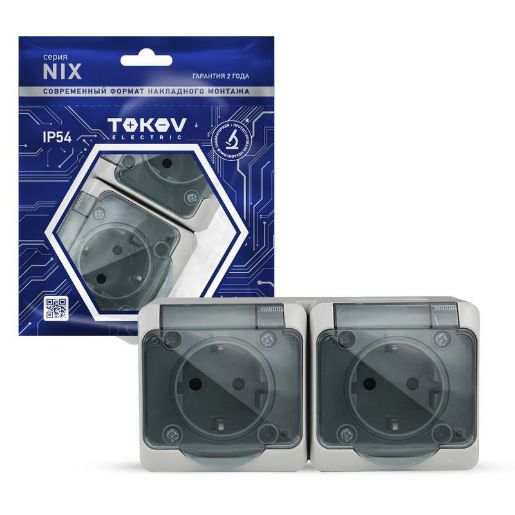 Изображение Розетка 2-м ОП Nix 16А IP54 250В с заземл. с прозр. крышкой сер. TOKOV ELECTRIC TKE-NX-R2Z-C06T-IP54