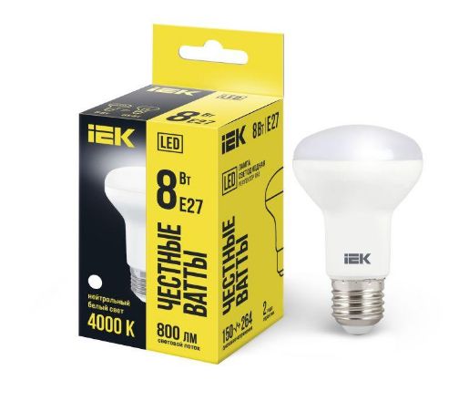 Изображение Лампа светодиодная Eco 8Вт R63 4000К нейтр. бел. E27 720лм 230-240В IEK LLE-R63-8-230-40-E27