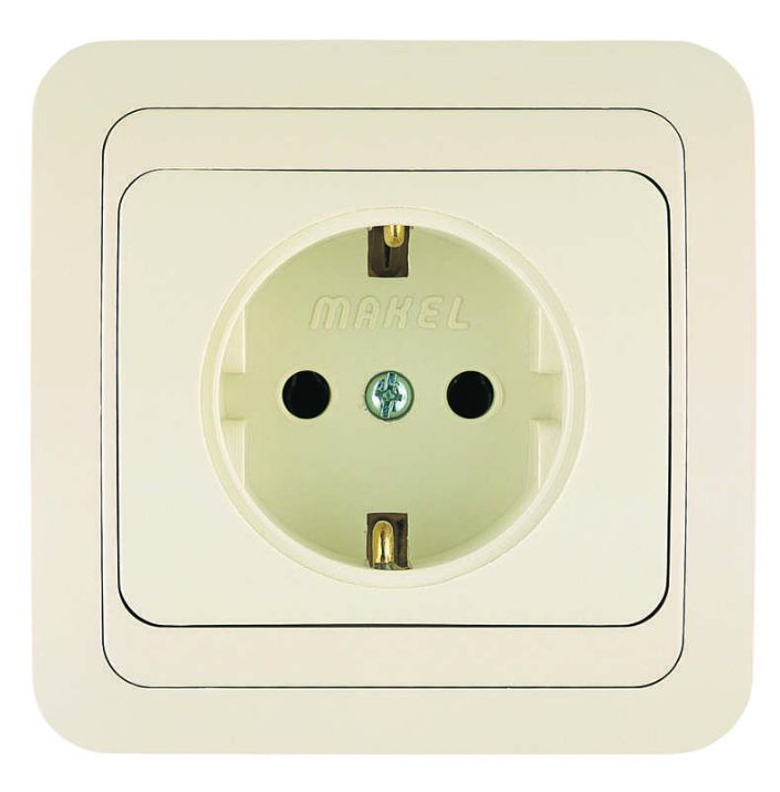 Изображение Розетка 1-м СП Mimoza 16А IP20 с заземл.керамика крем./крем. Makel 25008