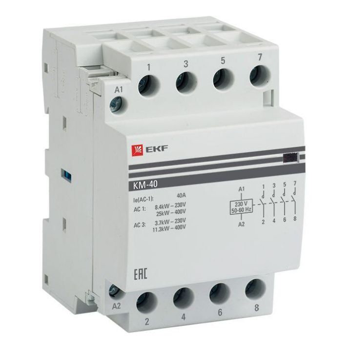 Изображение Контактор модульный КМ 40А 4NО (3 мод.) EKF km-3-40-40