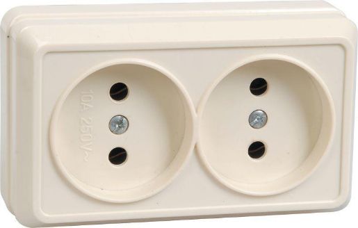 Изображение Розетка 2-м ОП Октава 10А IP20 без заземл. крем. IEK ERO20-K33-10-DC
